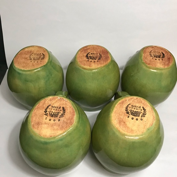 Aletha Soule Studio Green Coffee Mugs "2000" SIGNED VTG RARE POTTERY !CHIPS! - Picture 3 of 16